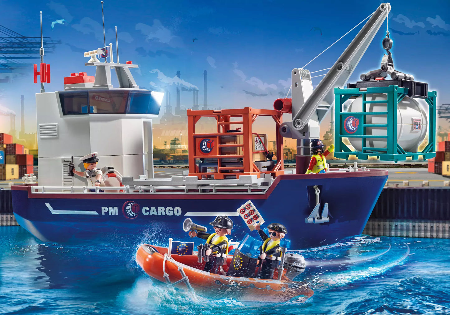 Playmobil 70769 City Action Großes Containerschiff mit Zollboot